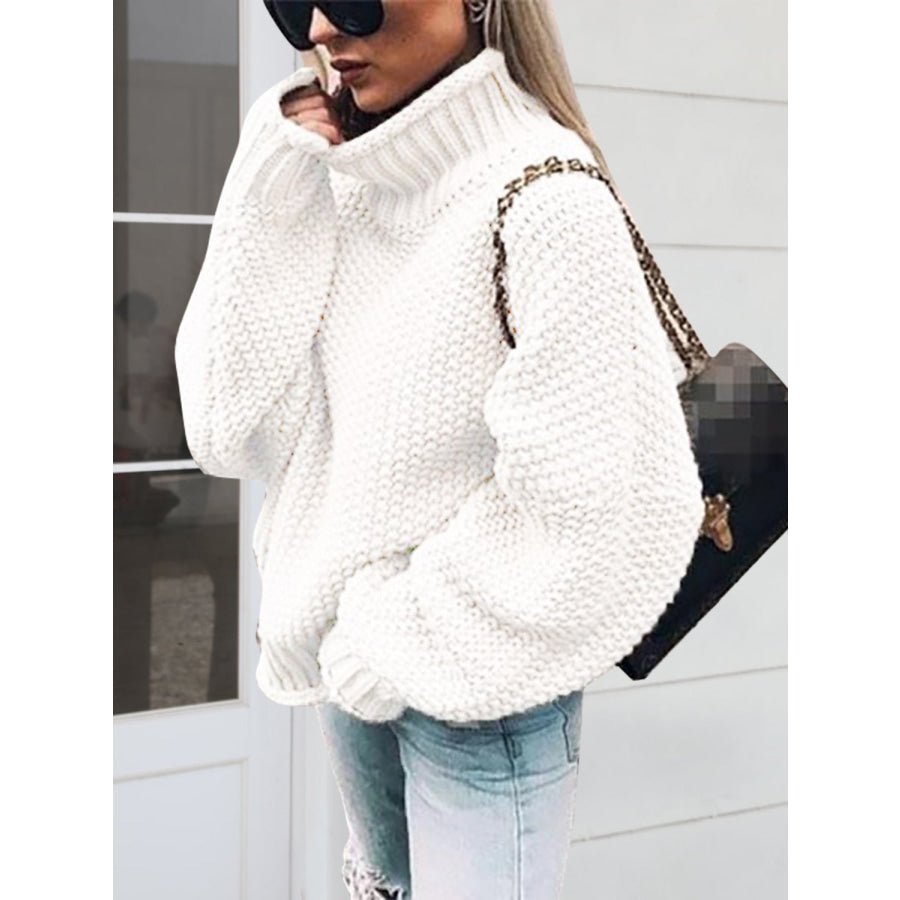 Turtleneck Long Sleeve Sweater White / S Apparel and Accessories