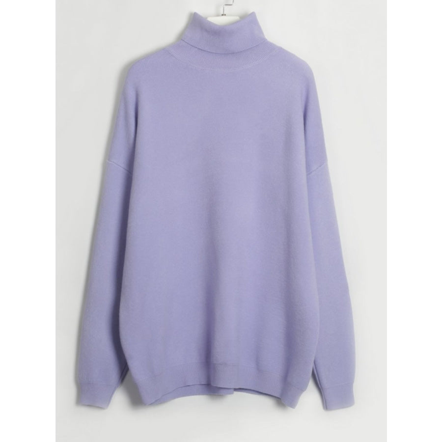 Turtleneck Long Sleeve Top and Drawstring Pants Sweater Set Blue Purple / One Size Apparel and Accessories