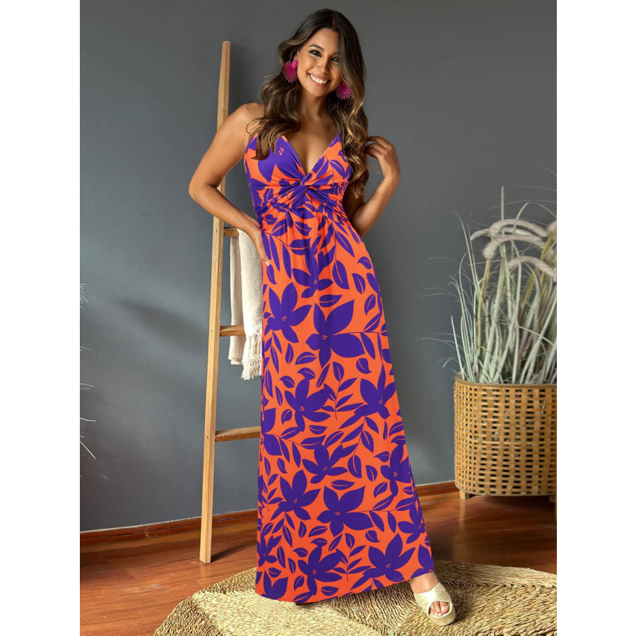 Twisted Printed V-Neck Cami Dress Red Orange / S Apparel and Accessories