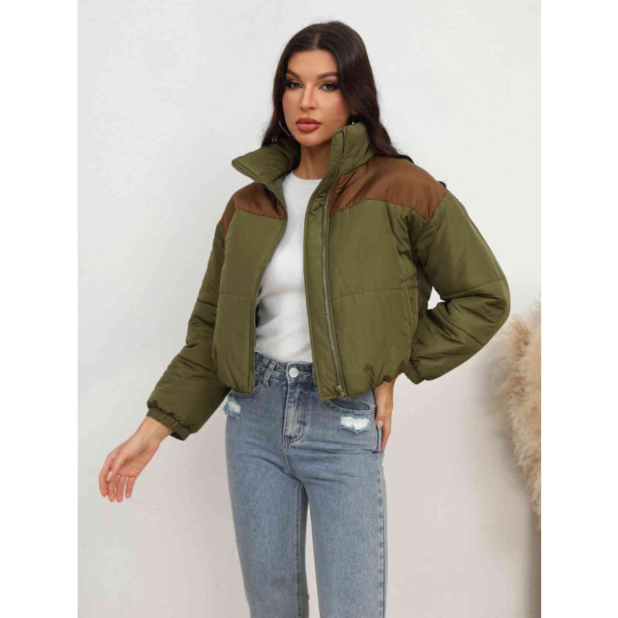 Two-Tone Zip-Up Puffer Jacket