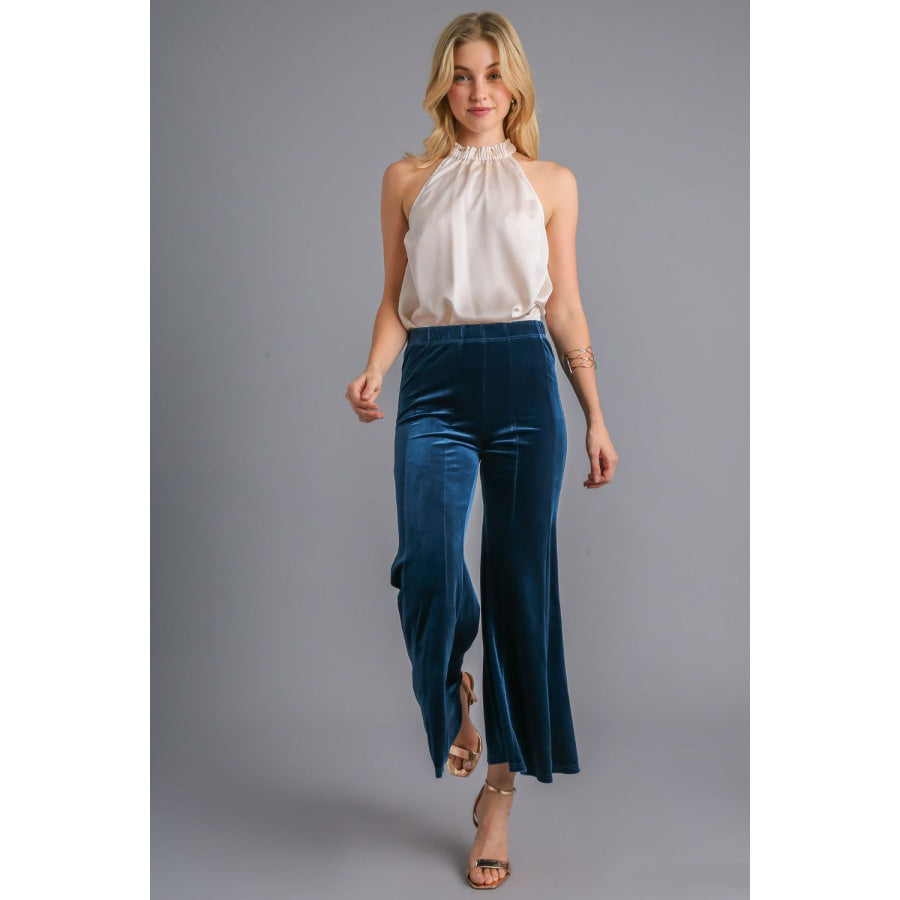 Umgee High Rise Elastic Waist Flare Pants Apparel and Accessories