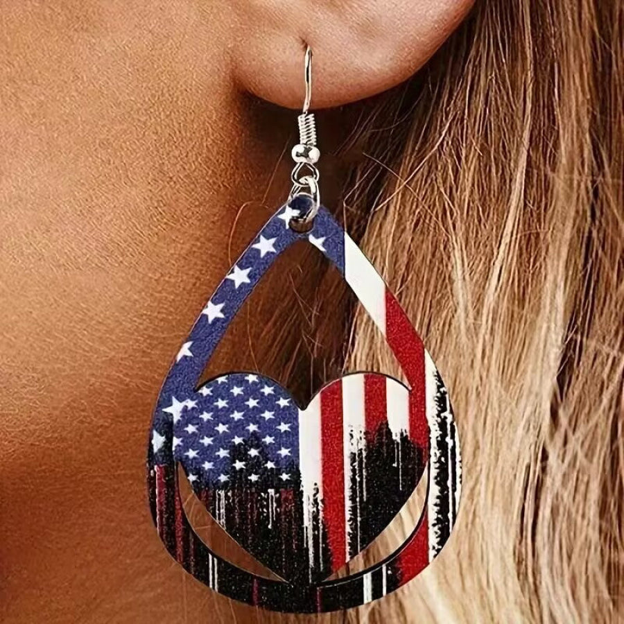 US Flag Pattern Wooden Earrings Multicolor / One Size Apparel and Accessories