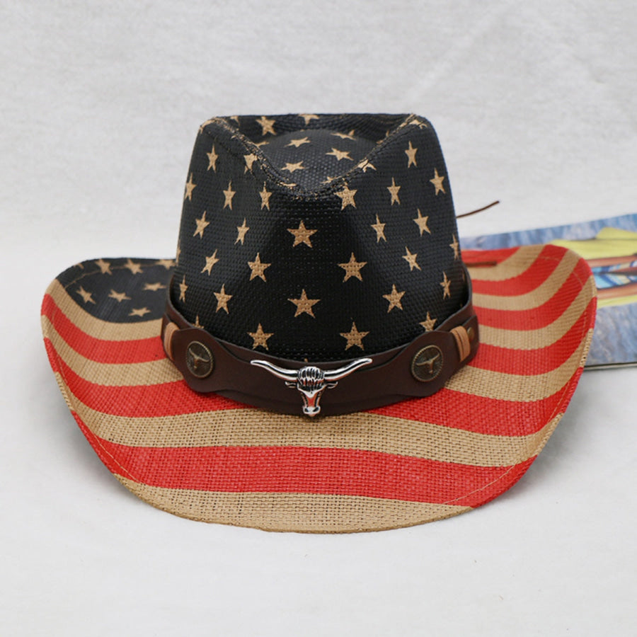 US Flag Print Paper Cloth Hat Red Orange / One Size Apparel and Accessories