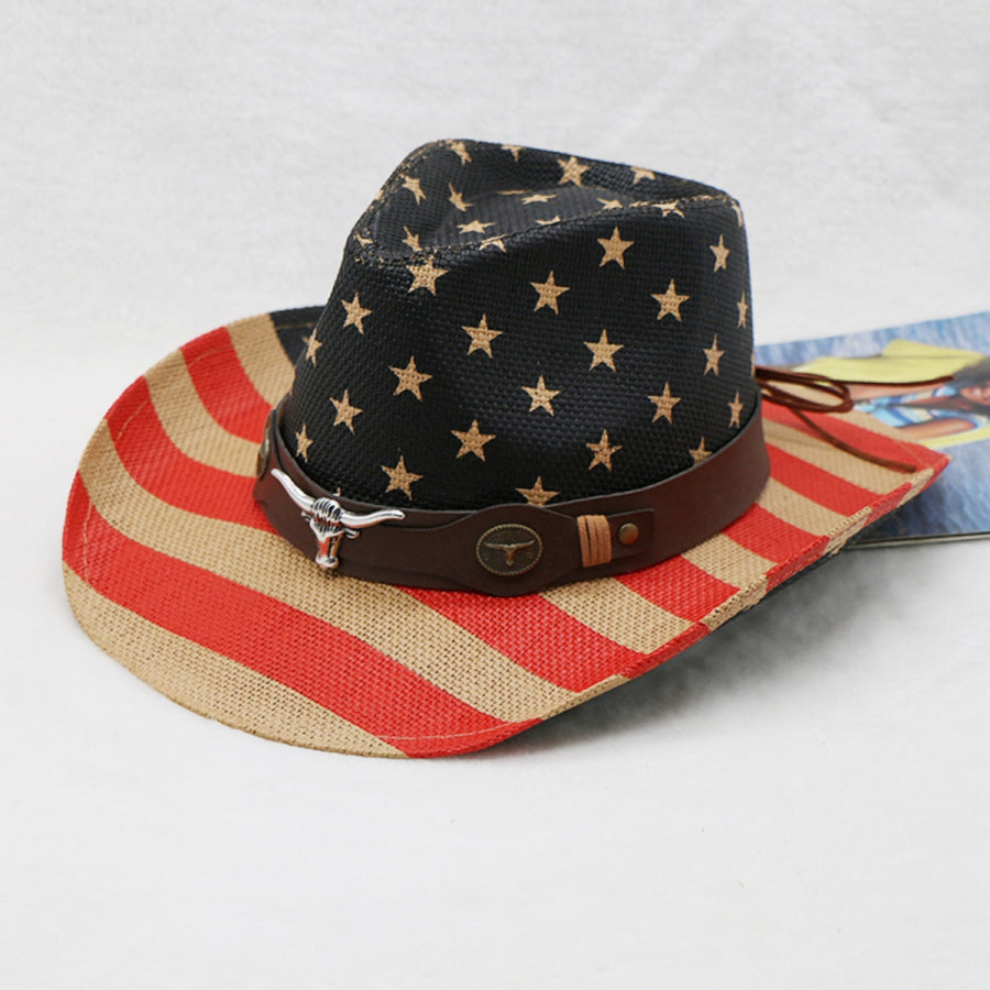 US Flag Print Paper Cloth Hat Red Orange / One Size Apparel and Accessories