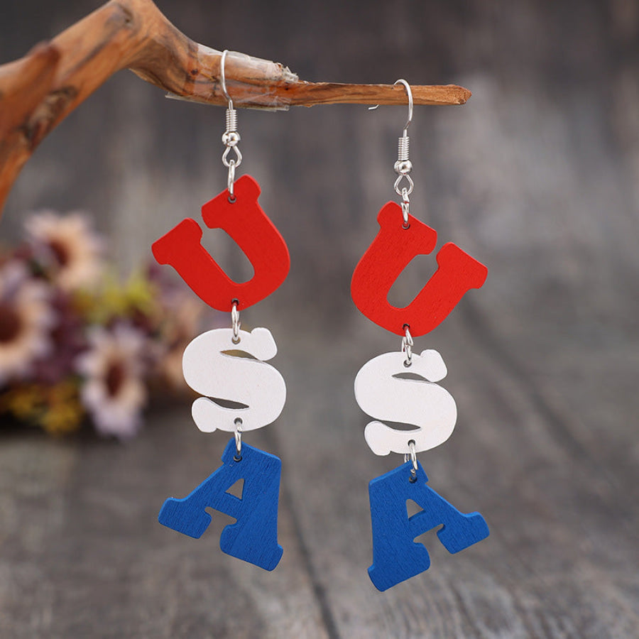 USA Wooden Letter Dangle Earrings White / One Size Apparel and Accessories