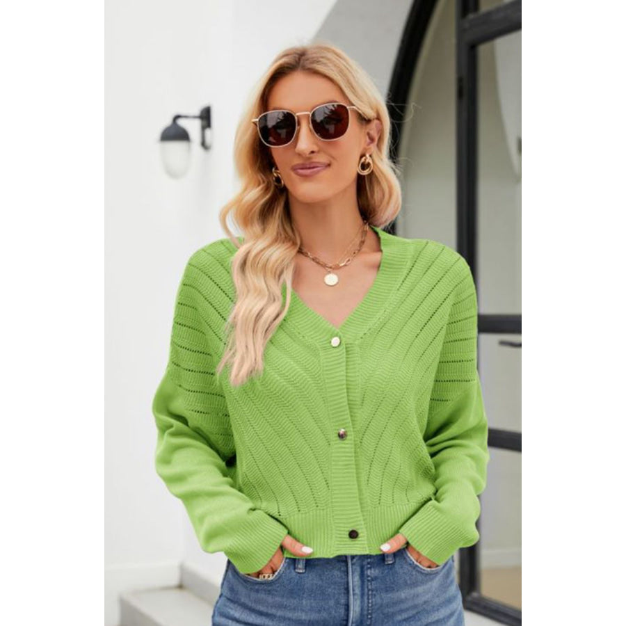 V-Neck Button Down Cardigan Chartreuse / S