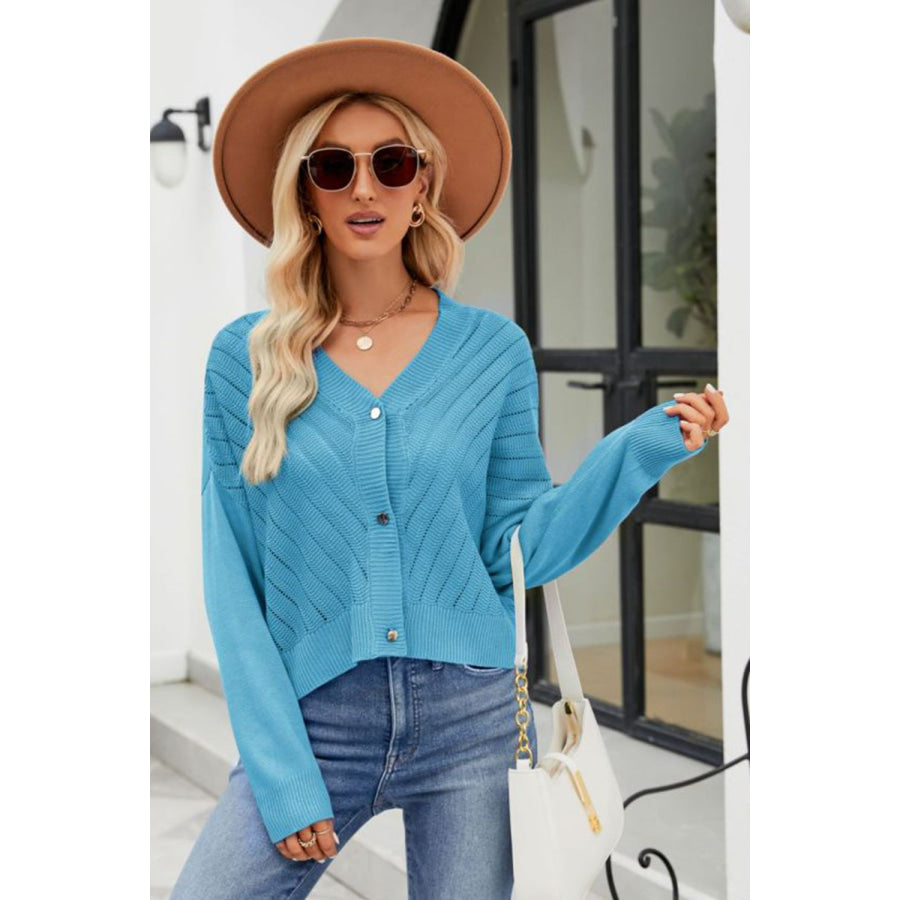 V-Neck Button Down Cardigan Sky Blue / S