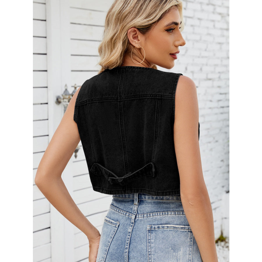 V-Neck Button Down Denim Vest Apparel and Accessories