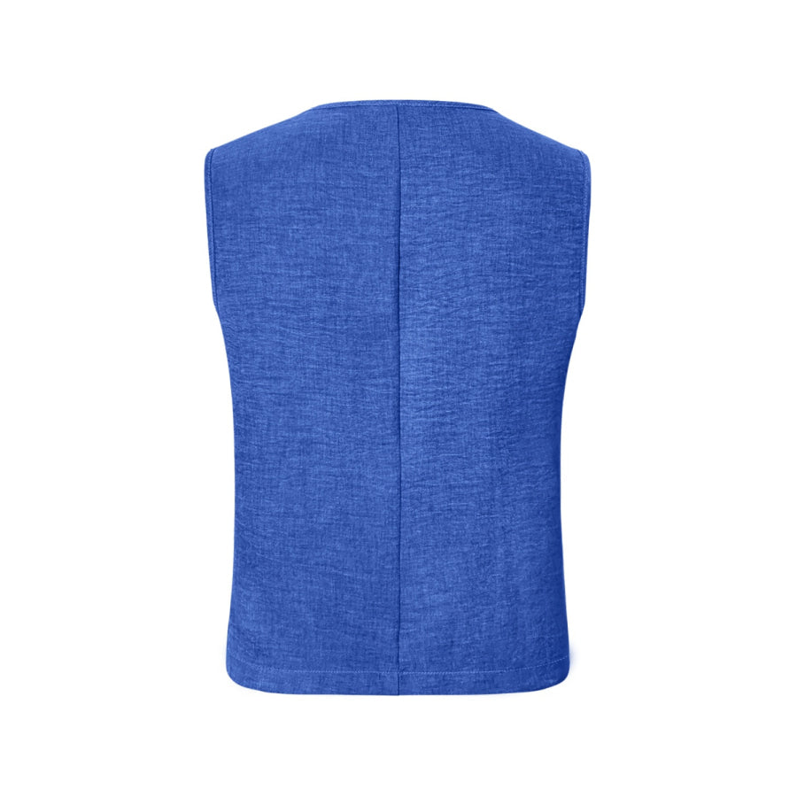 V-Neck Button Up Vest Coat Royal Blue / S Apparel and Accessories