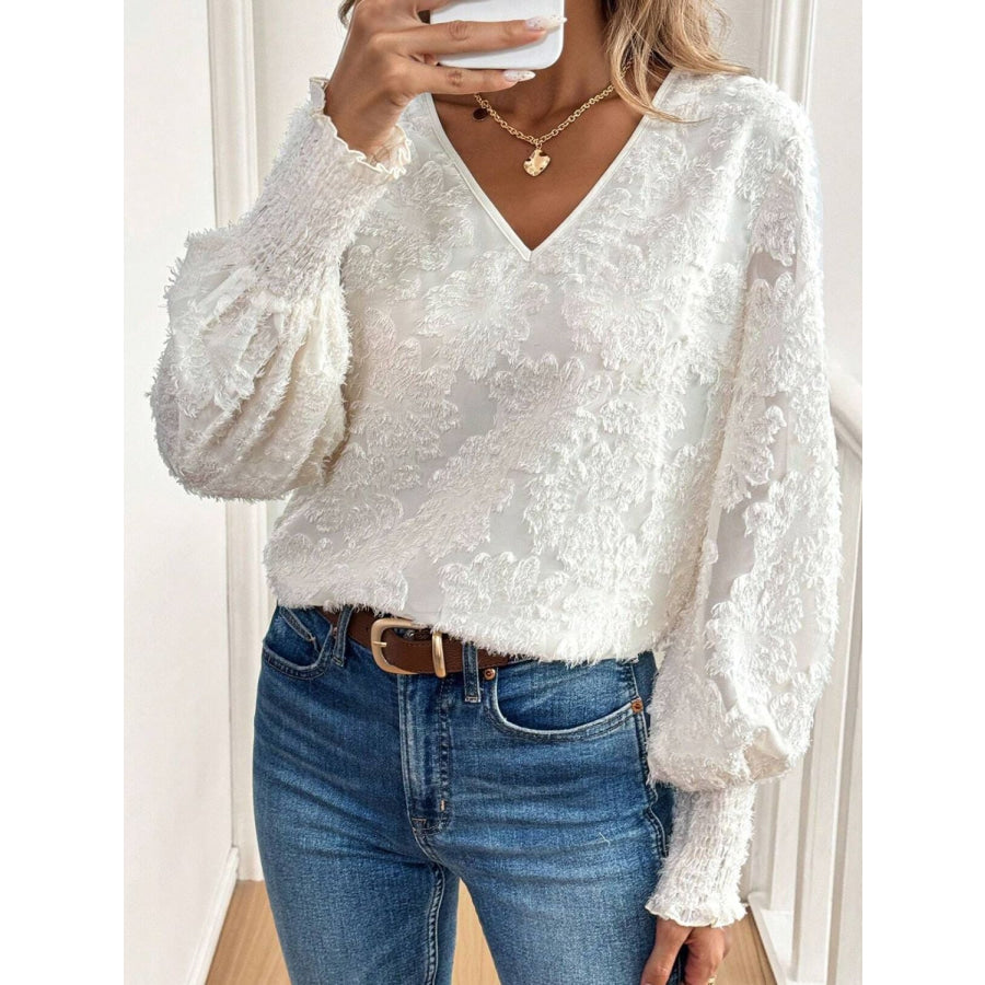 V-Neck Lantern Sleeve Blouse Apparel and Accessories