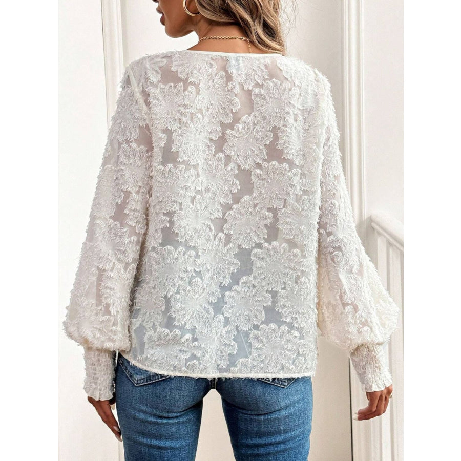 V-Neck Lantern Sleeve Blouse Apparel and Accessories