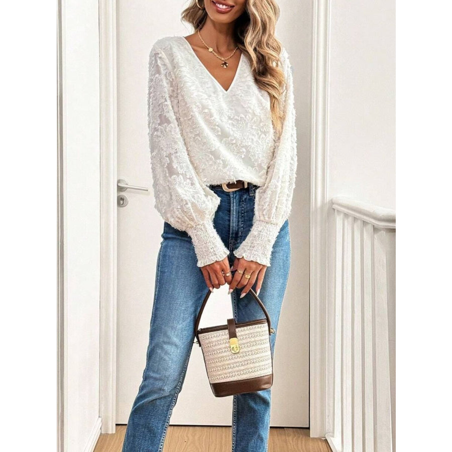 V-Neck Lantern Sleeve Blouse Apparel and Accessories