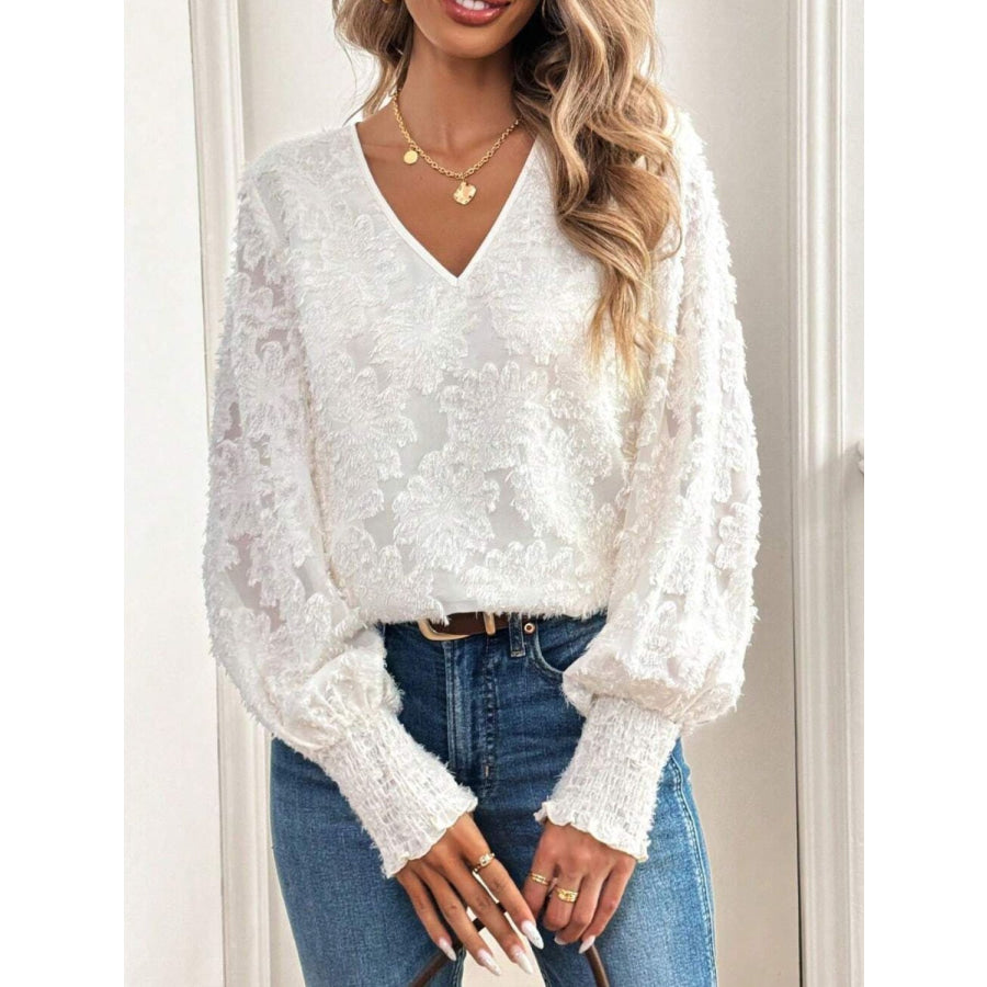 V-Neck Lantern Sleeve Blouse Apparel and Accessories