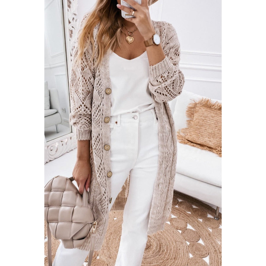 V-Neck Long Sleeve Cardigan Dust Storm / S