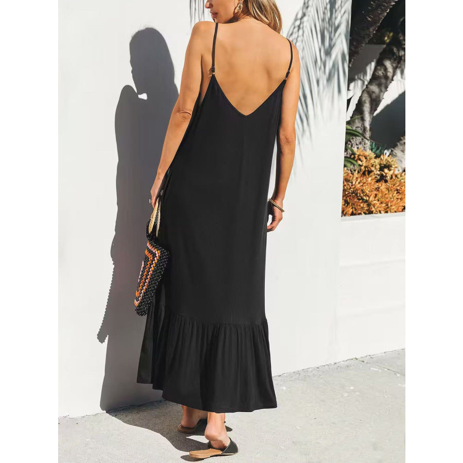 V-Neck Ruffled Hem Midi Cami Dress Apparel and Accessories