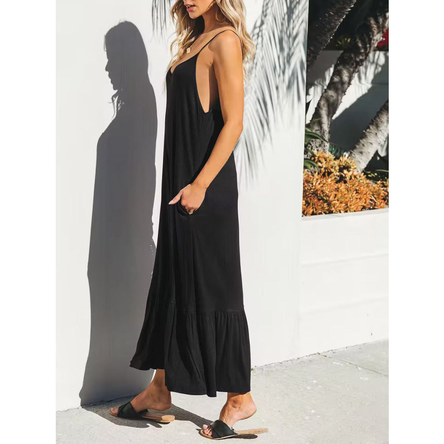 V-Neck Ruffled Hem Midi Cami Dress Apparel and Accessories