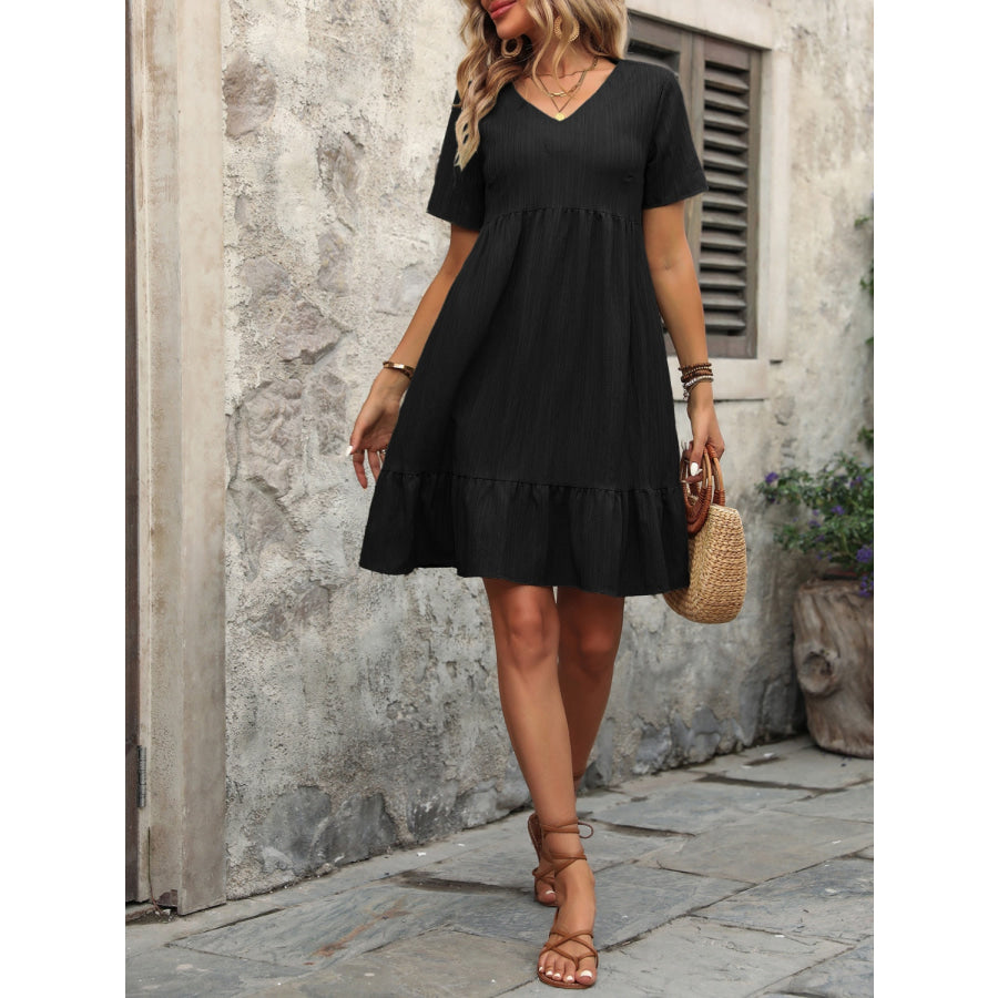 V - Neck Short Sleeve Mini Dress Apparel and Accessories