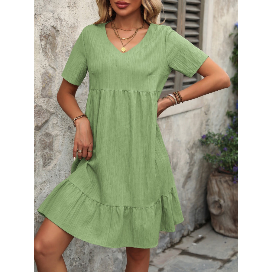 V - Neck Short Sleeve Mini Dress Apparel and Accessories