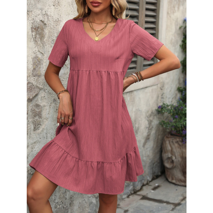 V - Neck Short Sleeve Mini Dress Apparel and Accessories