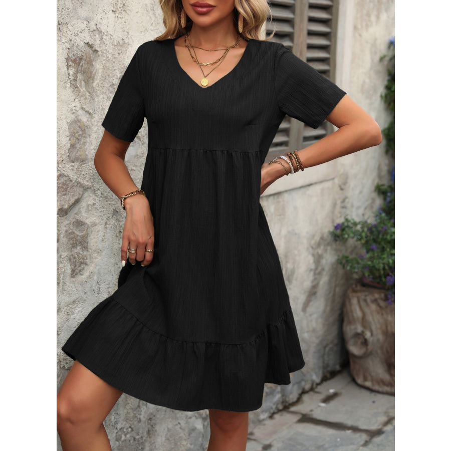 V - Neck Short Sleeve Mini Dress Apparel and Accessories