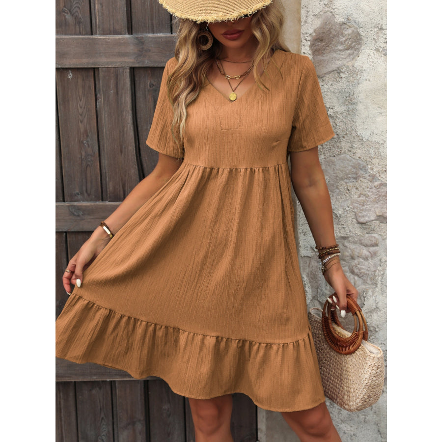 V - Neck Short Sleeve Mini Dress Apparel and Accessories