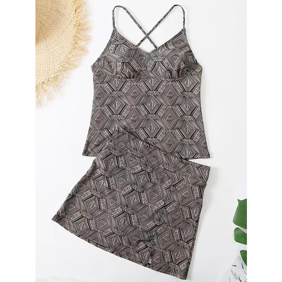 V - Neck Spaghetti Strap Top and Skirt Swim Set Apparel Accessories