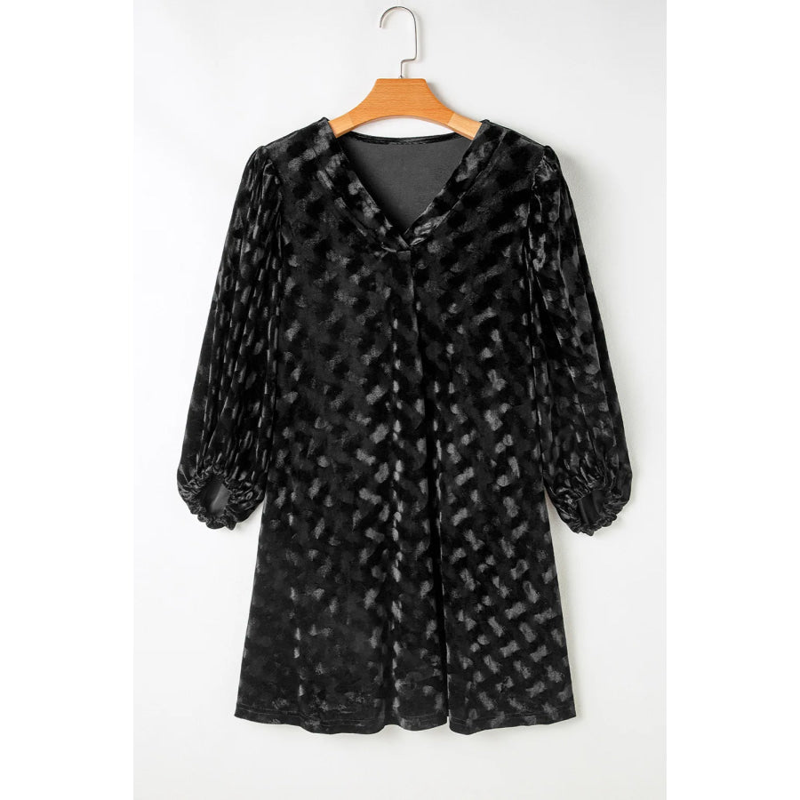 V-Neck Three-Quarter Sleeve Velvet Mini Dress Apparel and Accessories