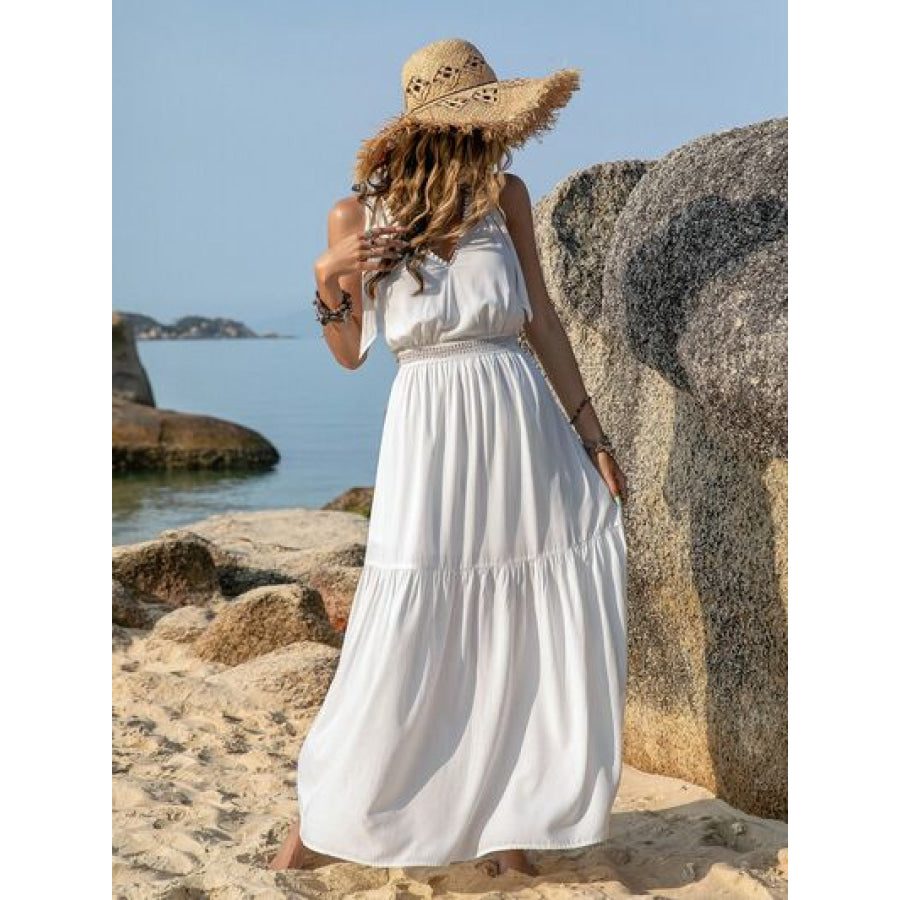 V-Neck Tie Shoulder Crochet Maxi Dress Clothing