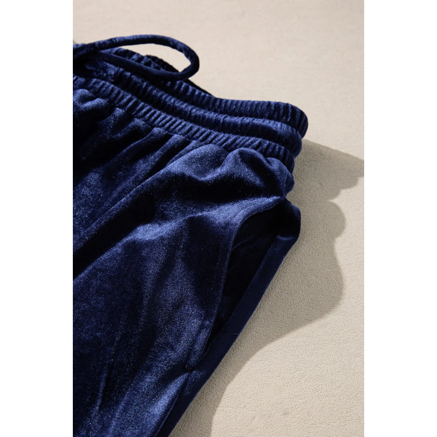 Velvet Round Neck Long Sleeve Top and Drawstring Pants Lounge Set Apparel and Accessories