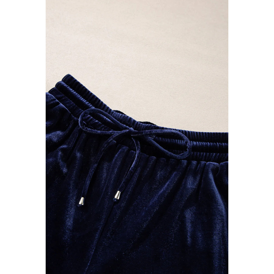 Velvet Round Neck Long Sleeve Top and Drawstring Pants Lounge Set Apparel and Accessories