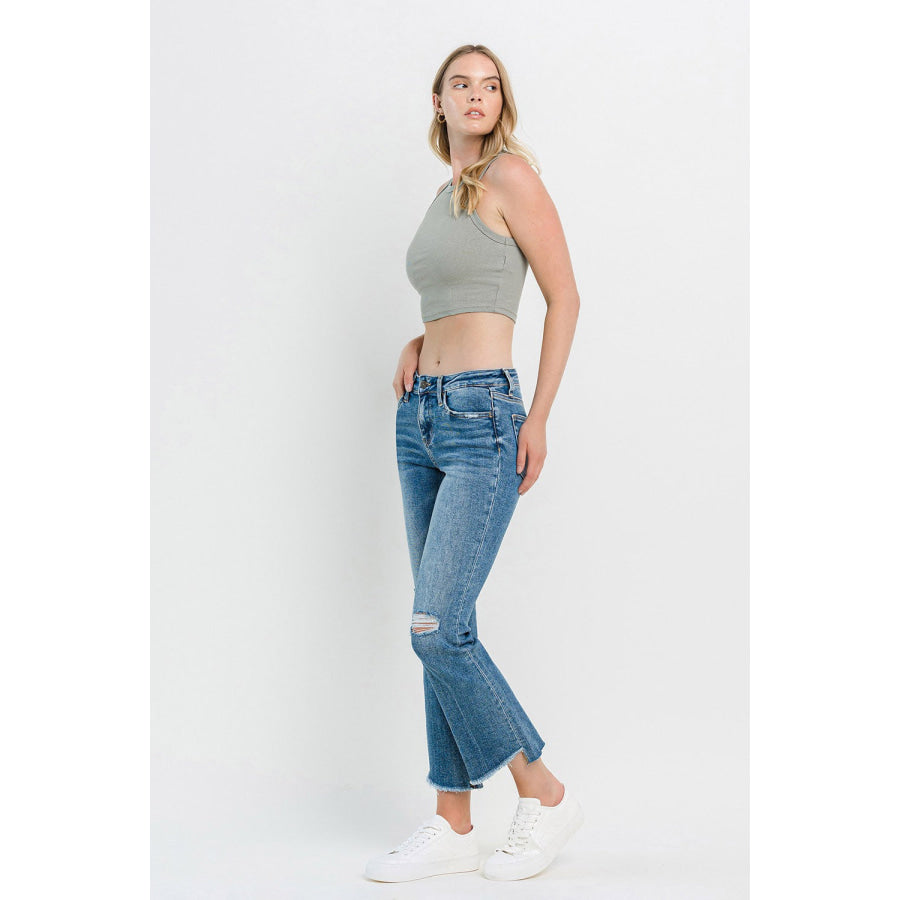 Vervet by Flying Monkey Full Size Mid Rise Distressed Cropped Flare Jeans Apparel and Accessories