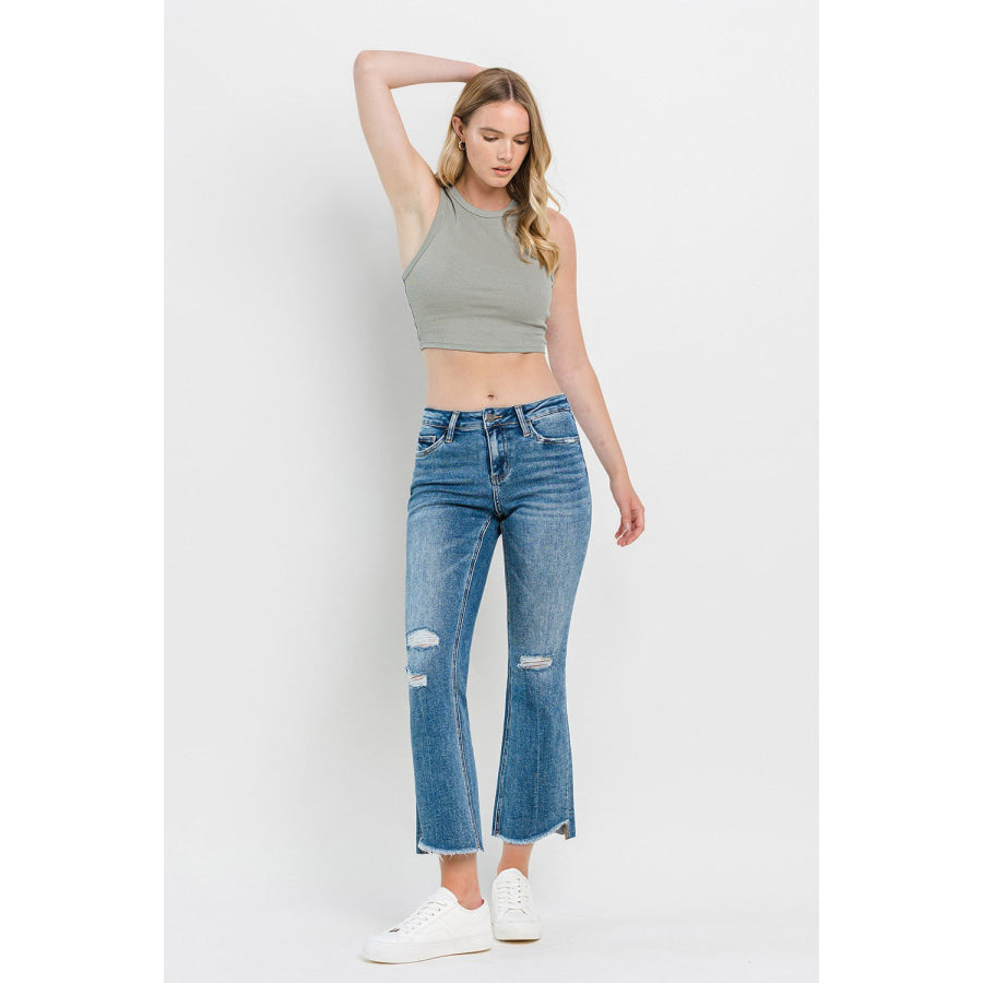 Vervet by Flying Monkey Full Size Mid Rise Distressed Cropped Flare Jeans Apparel and Accessories