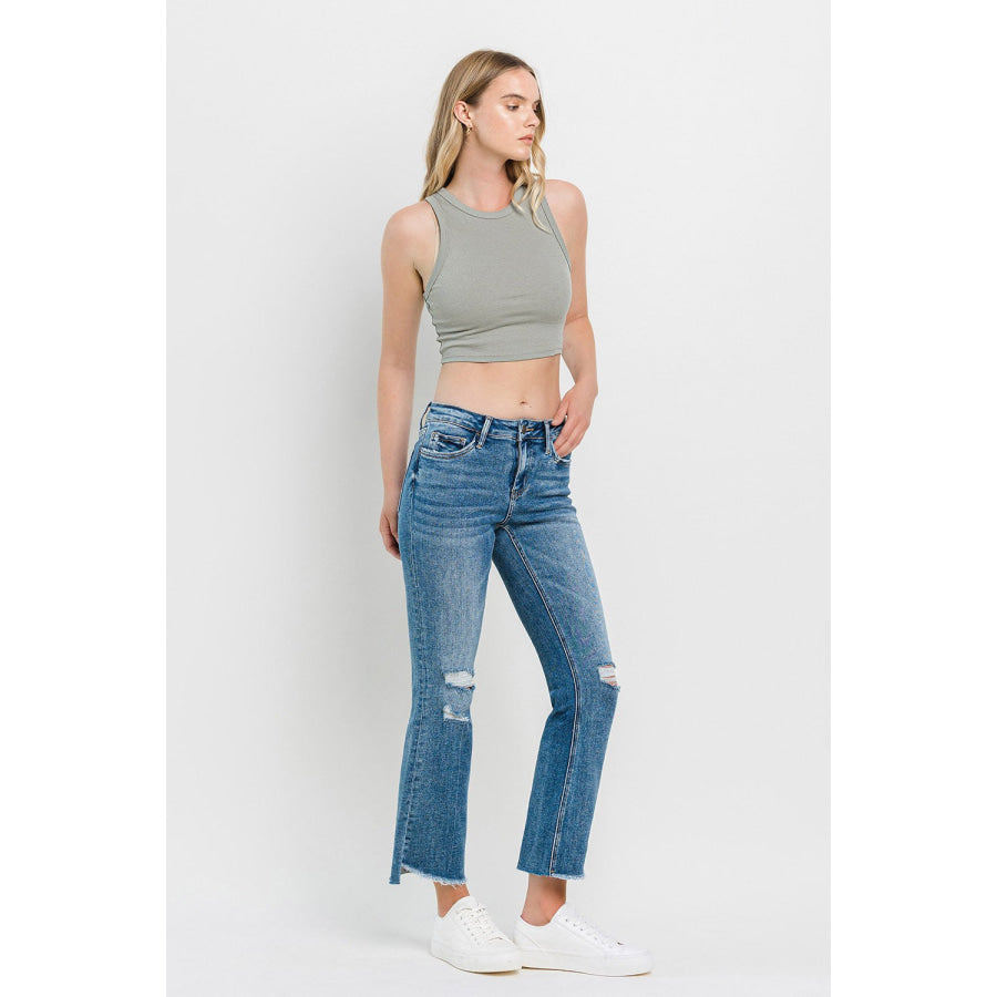 Vervet by Flying Monkey Full Size Mid Rise Distressed Cropped Flare Jeans Apparel and Accessories