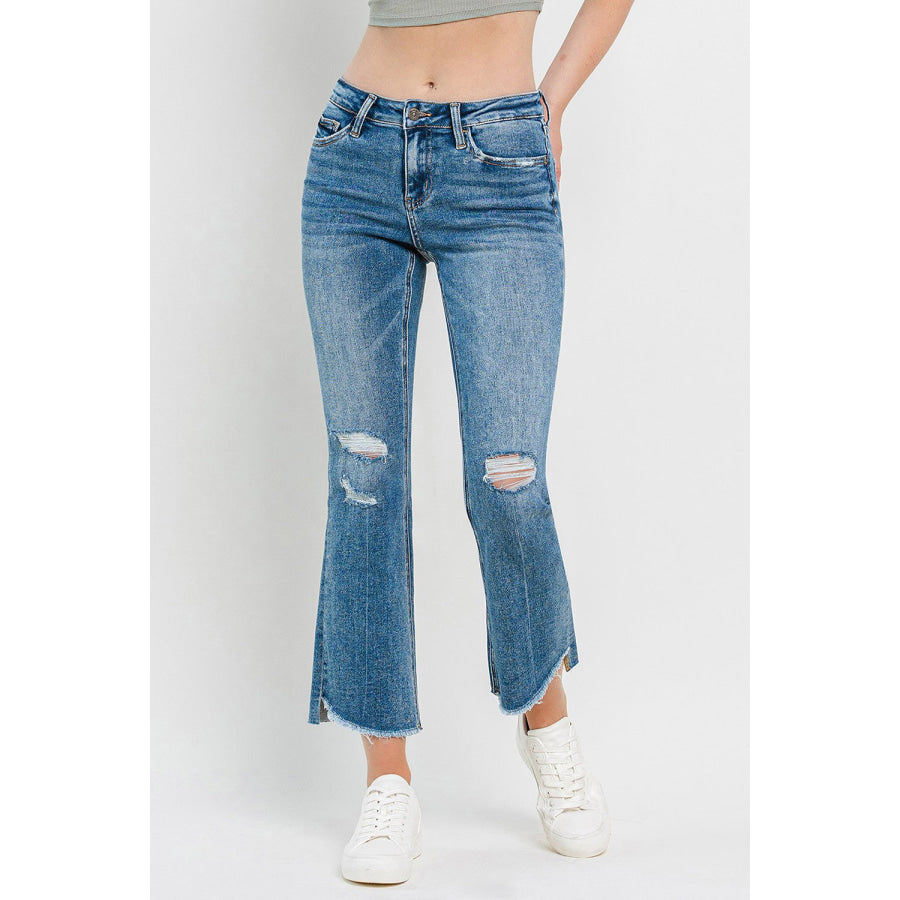 Vervet by Flying Monkey Full Size Mid Rise Distressed Cropped Flare Jeans Apparel and Accessories