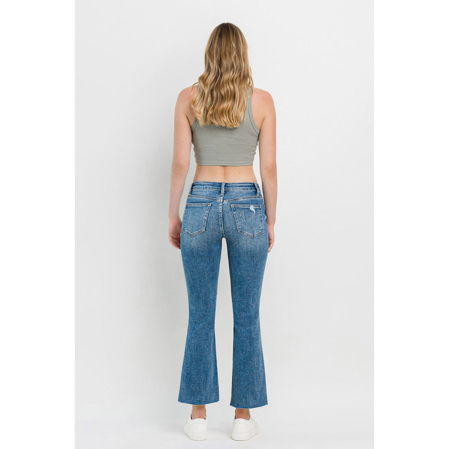 Vervet by Flying Monkey Full Size Mid Rise Distressed Cropped Flare Jeans Apparel and Accessories