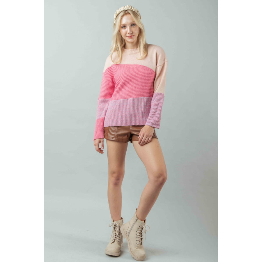 VERY J Color Block Long Sleeve Sweater Apparel and Accessories