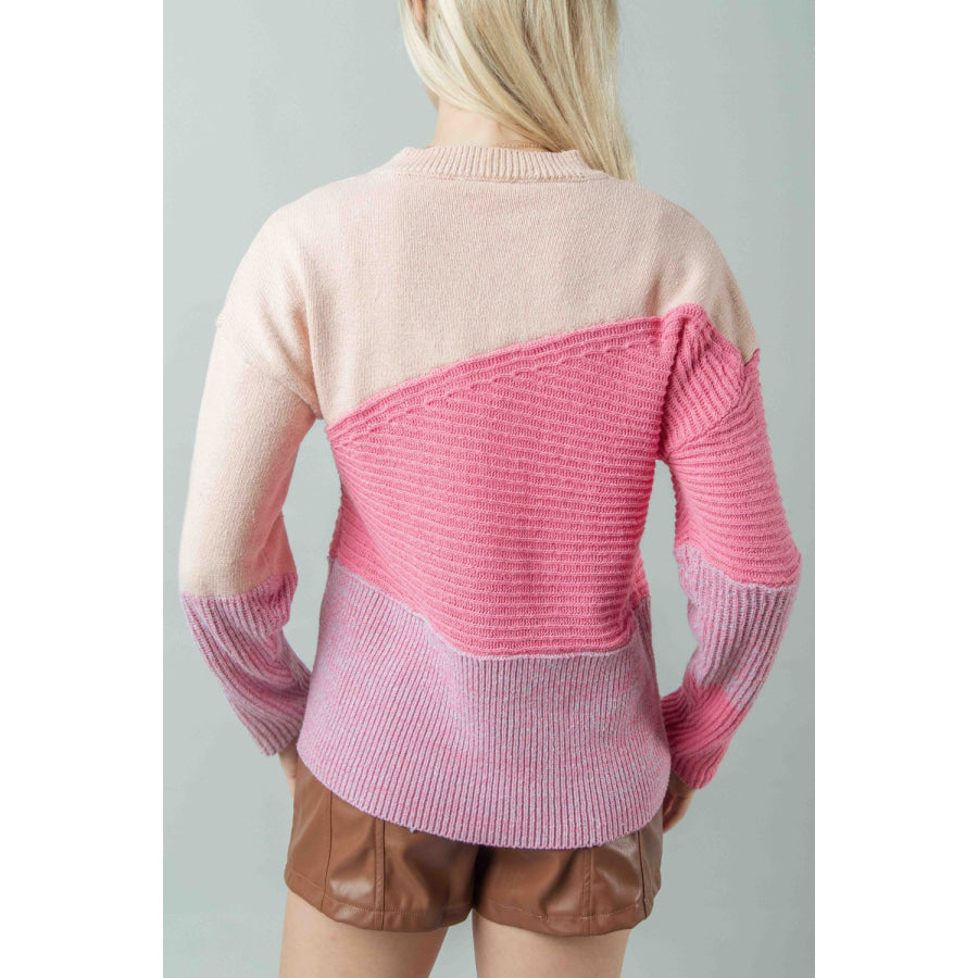 VERY J Color Block Long Sleeve Sweater Apparel and Accessories