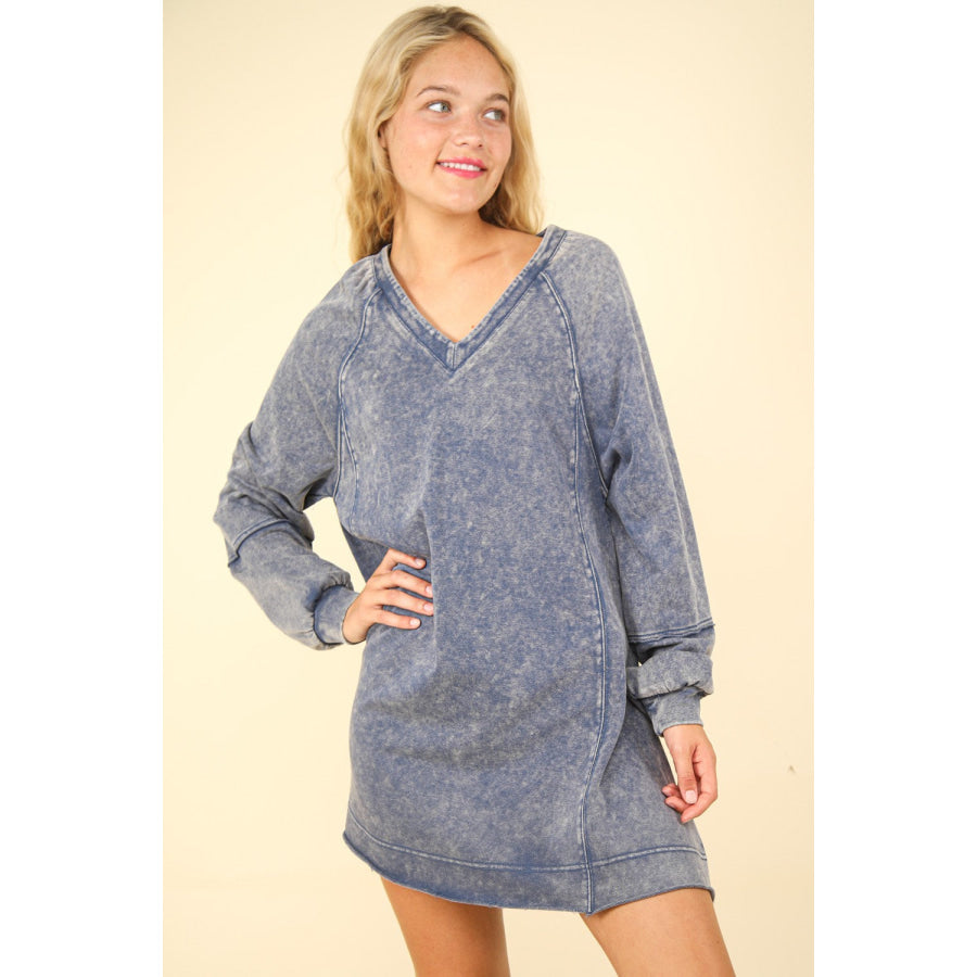 VERY J Mineral Washed Oversized A-Line Mini Dress Apparel and Accessories