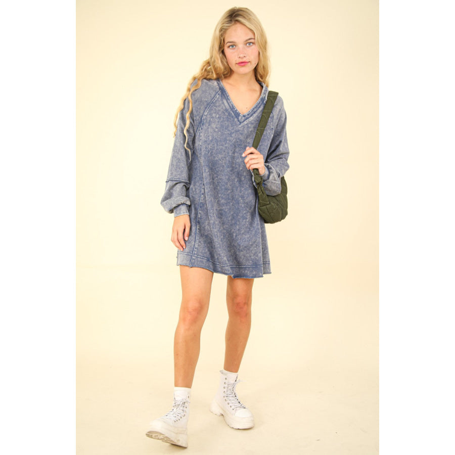 VERY J Mineral Washed Oversized A-Line Mini Dress Apparel and Accessories