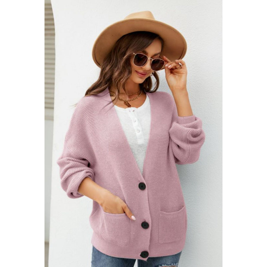 Waffle-Knit Dropped Shoulder Cardigan