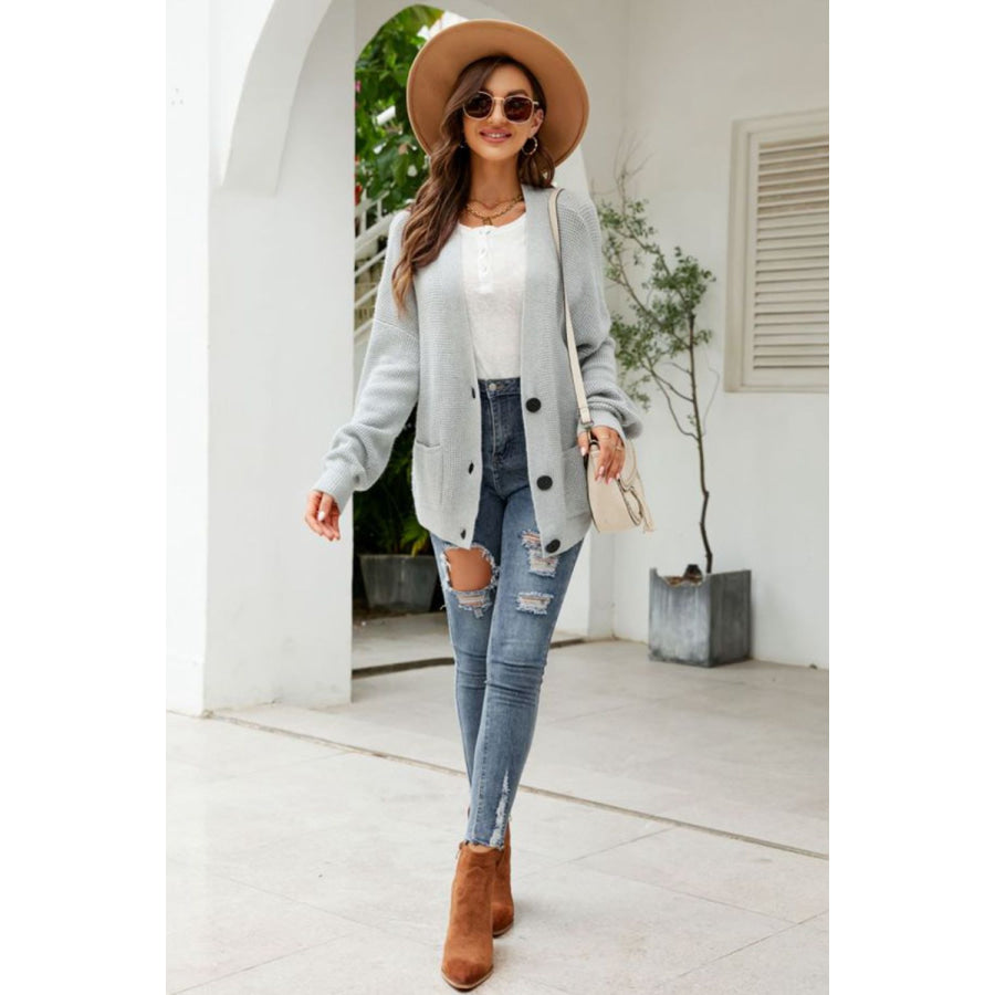 Waffle-Knit Dropped Shoulder Cardigan