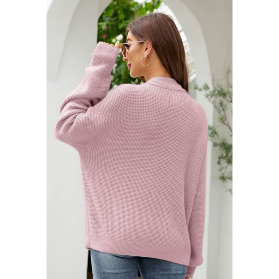 Waffle-Knit Dropped Shoulder Cardigan