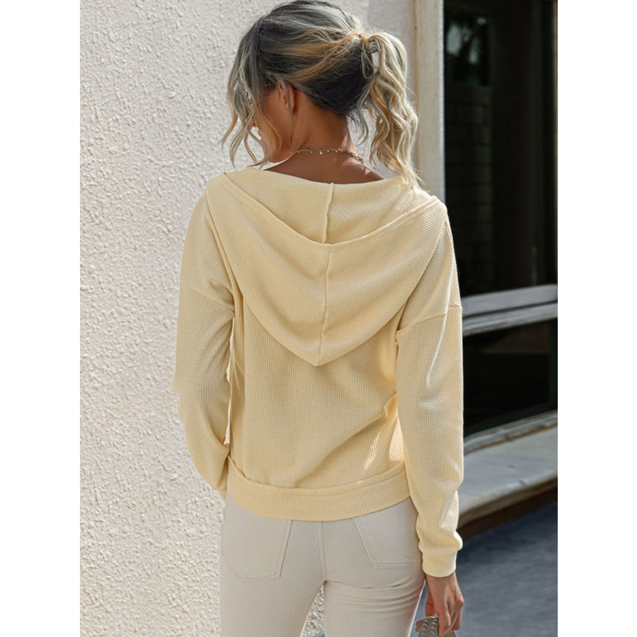 Waffle-Knit Dropped Shoulder Hoodie Pastel Yellow / S