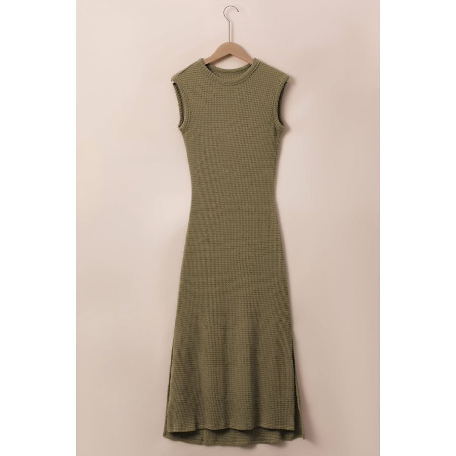 Waffle - Knit Slit Sleeveless Maxi Dress Apparel and Accessories