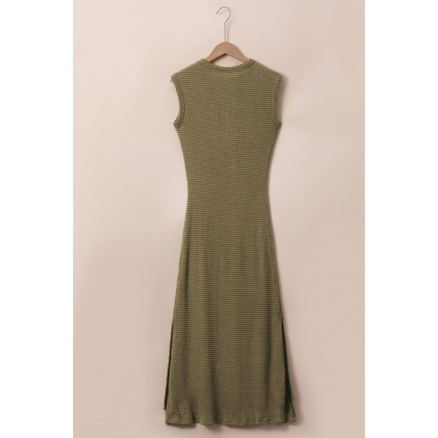 Waffle - Knit Slit Sleeveless Maxi Dress Apparel and Accessories
