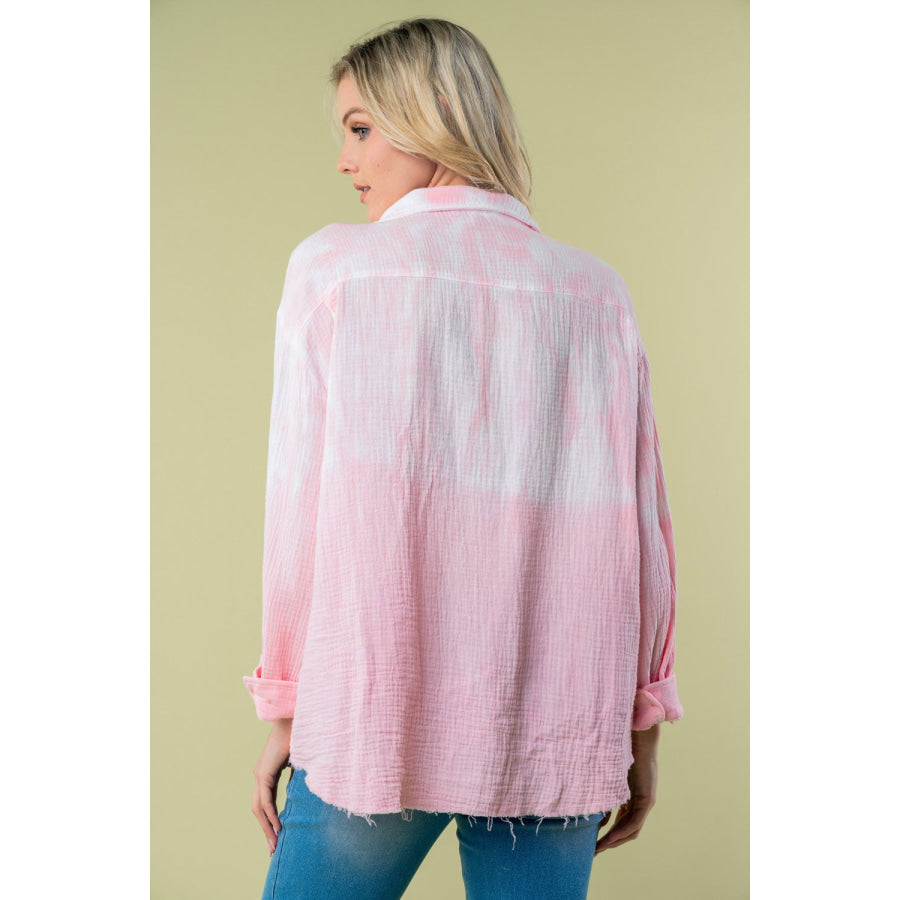 White Birch Full Size Long Sleeve Tie Dye Shirt Pink / S Apparel and Accessories
