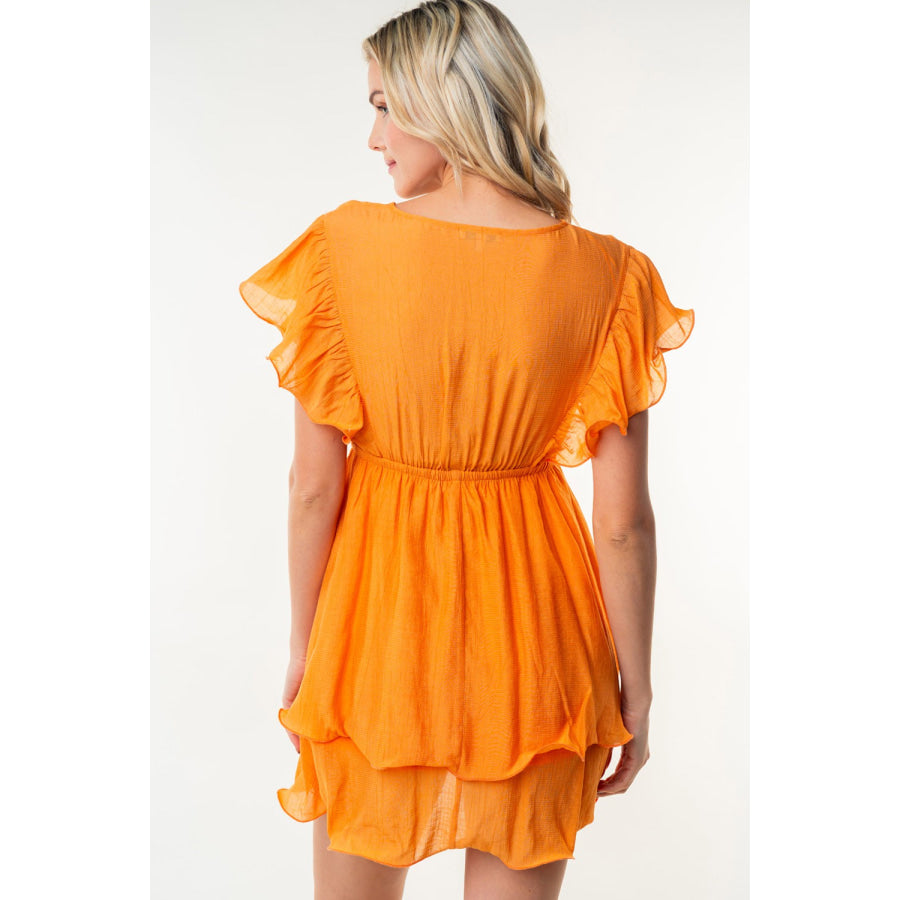 White Birch Full Size Short Sleeve Woven Layered Dress Apricot / S Apparel and Accessories