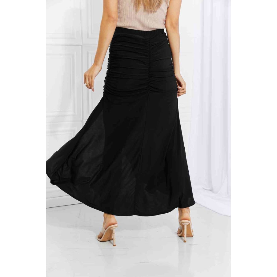 White Birch Full Size Up and Up Ruched Slit Maxi Skirt in Black Clothing