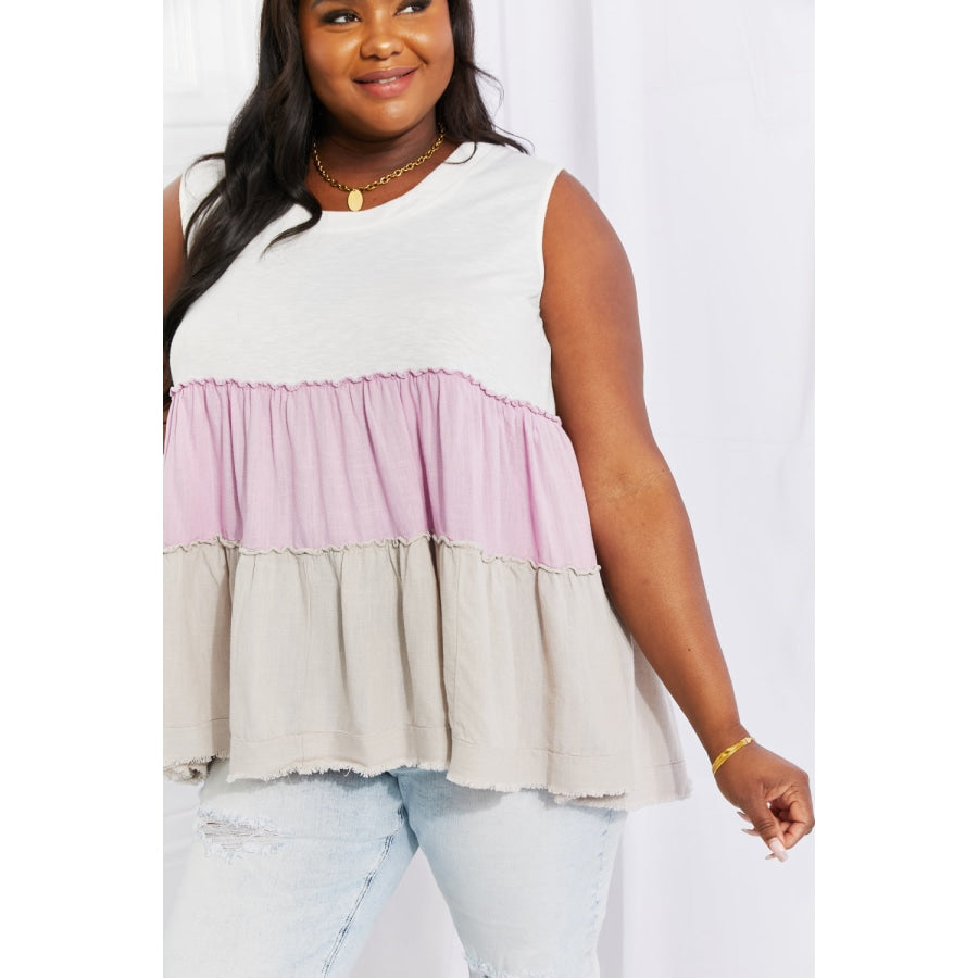 White Birch Full Size Watching the Sunset Color Block Babydoll Top