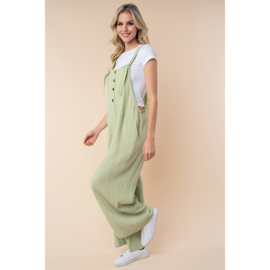 White Birch Texture Sleeveless Wide Leg Jumpsuit Apparel and Accessories
